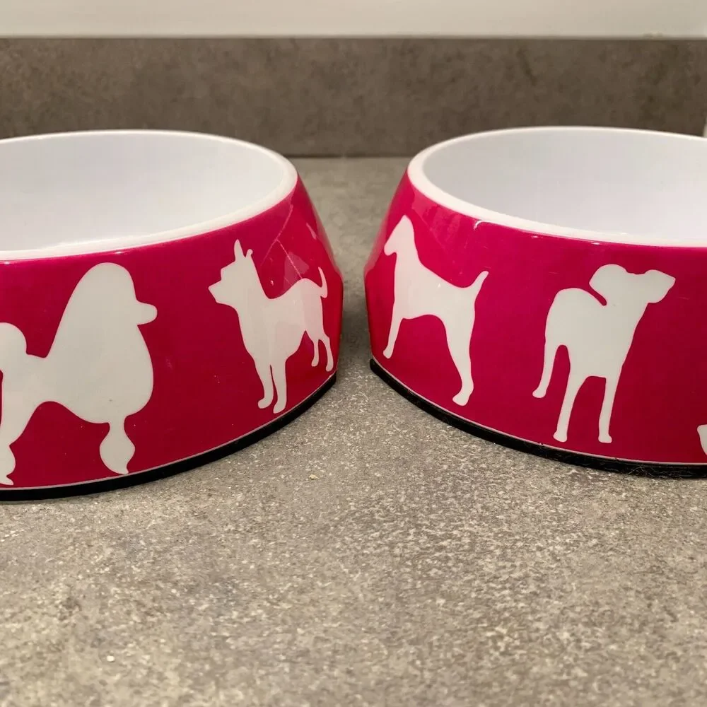 SET C. Wonder Hot Pink Dog Print Food Bowl Decorative Pet Bowls Anthropologie